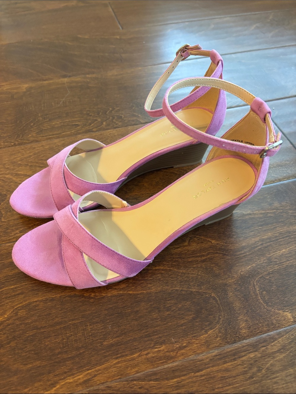 Ann Taylor Factory Pink Ankle-Strap Wedge Sandals - Women's Size 8